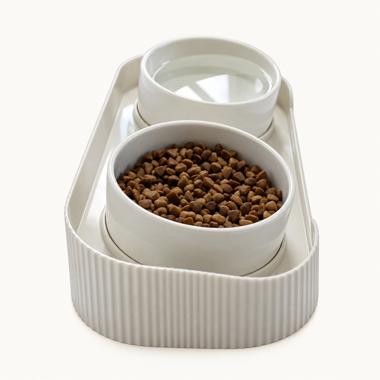 Dubbele voerbak | Keramische eet- en drinkbak voor katten | Kattenstijl