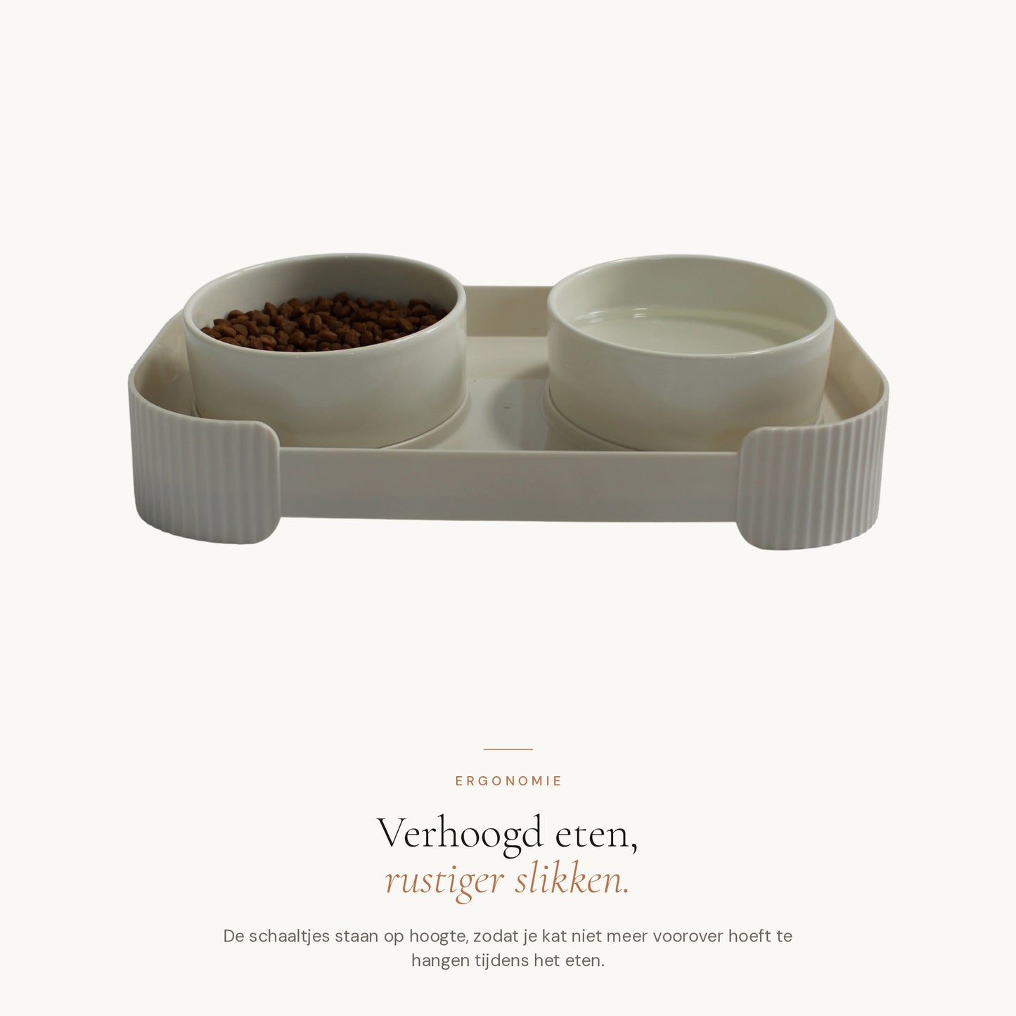 Dubbele voerbak | Keramiek met schuine stand | Kattenstijl