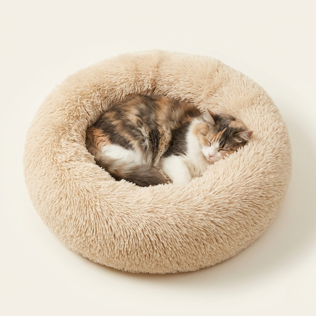 Pluche kattenmand Donut | Zacht kattenbed met verhoogde rand, 60 cm | Kattenstijl