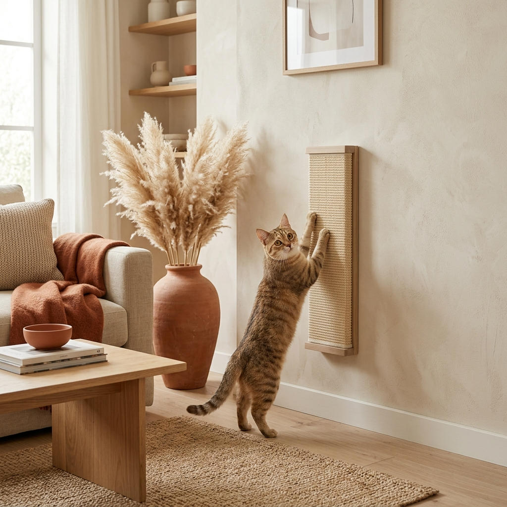 krabbende kat op muurpaneel