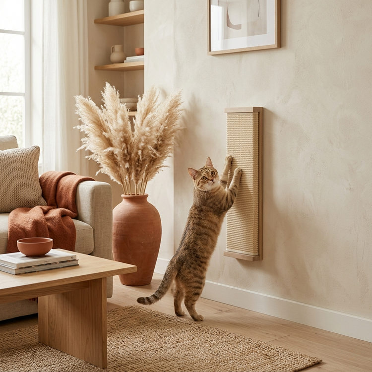 krabbende kat op muurpaneel