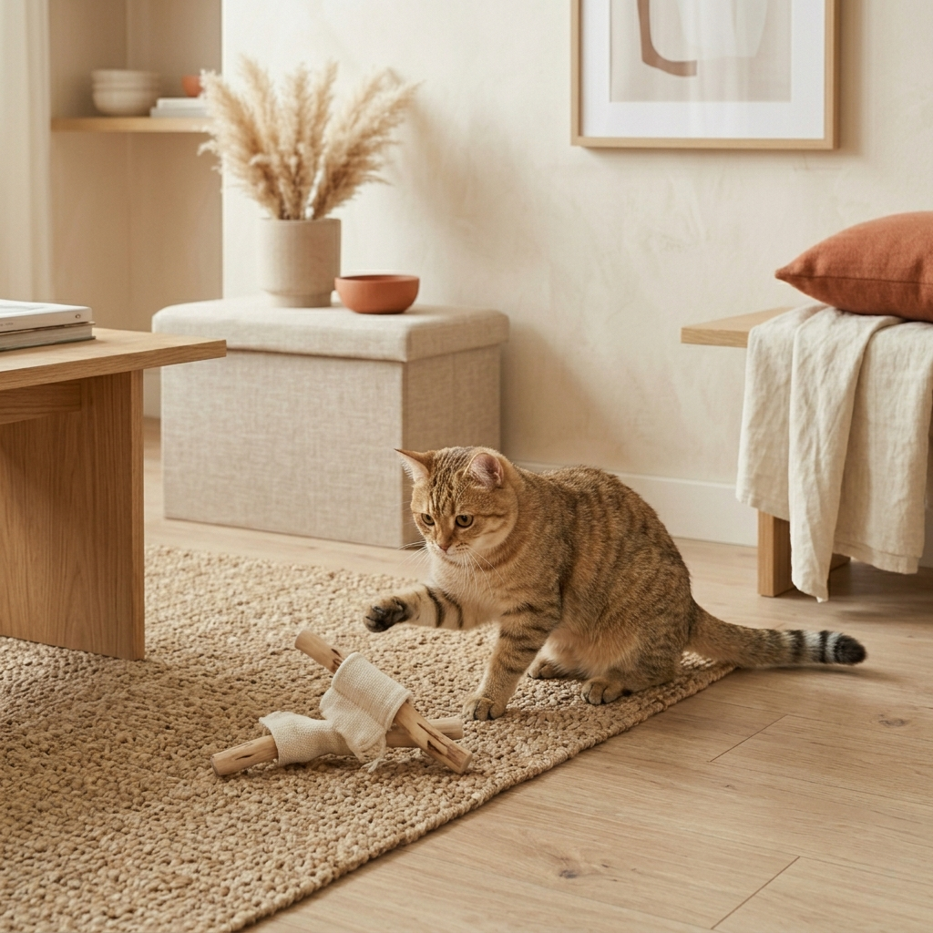 Kat speelt speelgoed playbox