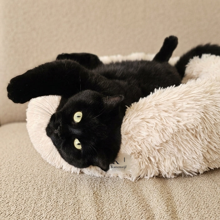 Pluche kattenmand Donut | Zacht kattenbed met verhoogde rand, 60 cm | Kattenstijl