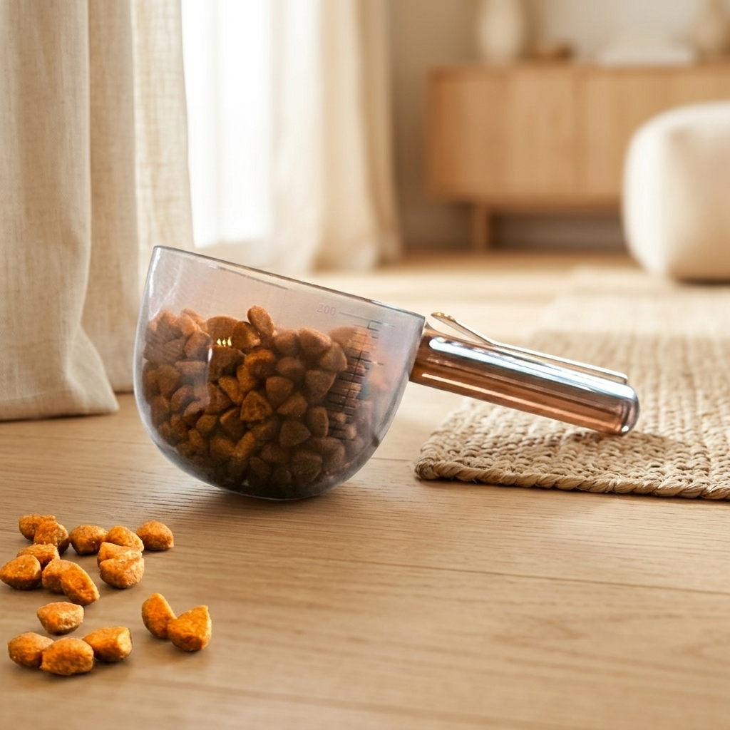 Voerschep kat | Maatschep met zaksluiting en houten handvat | Kattenstijl