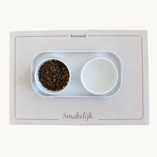 Voerset kat | Dubbele voerbak met absorberende voermat | Kattenstijl