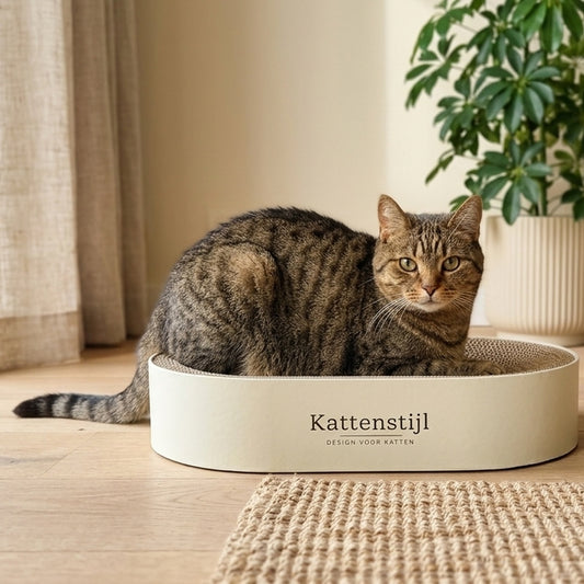 Krabkarton Ovaal Lounge | Design kartonnen krabmeubel | Kattenstijl